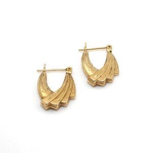 14K Gold Diamond Cut Fancy Hoop Earrings